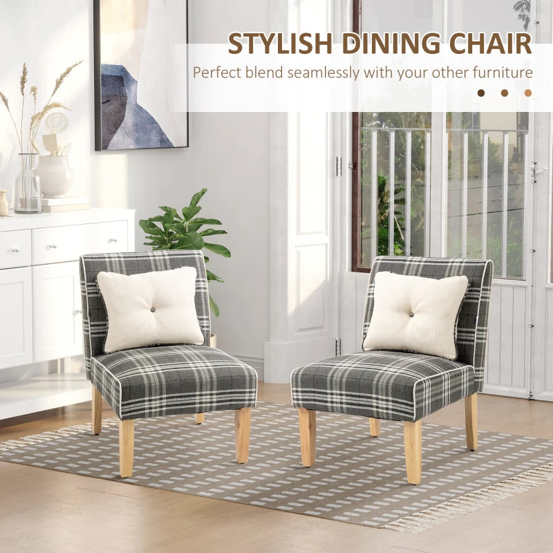 Modern Dining Chairs Set of 2 - Stylish Accent Chairs with Patterned Upholstery & Rubber Wood Legs for Kitchen & Living Room, Grey