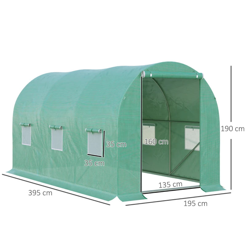 Green Walk-in Polytunnel Garden Greenhouse 4x2x2m - Galvanised Steel Frame