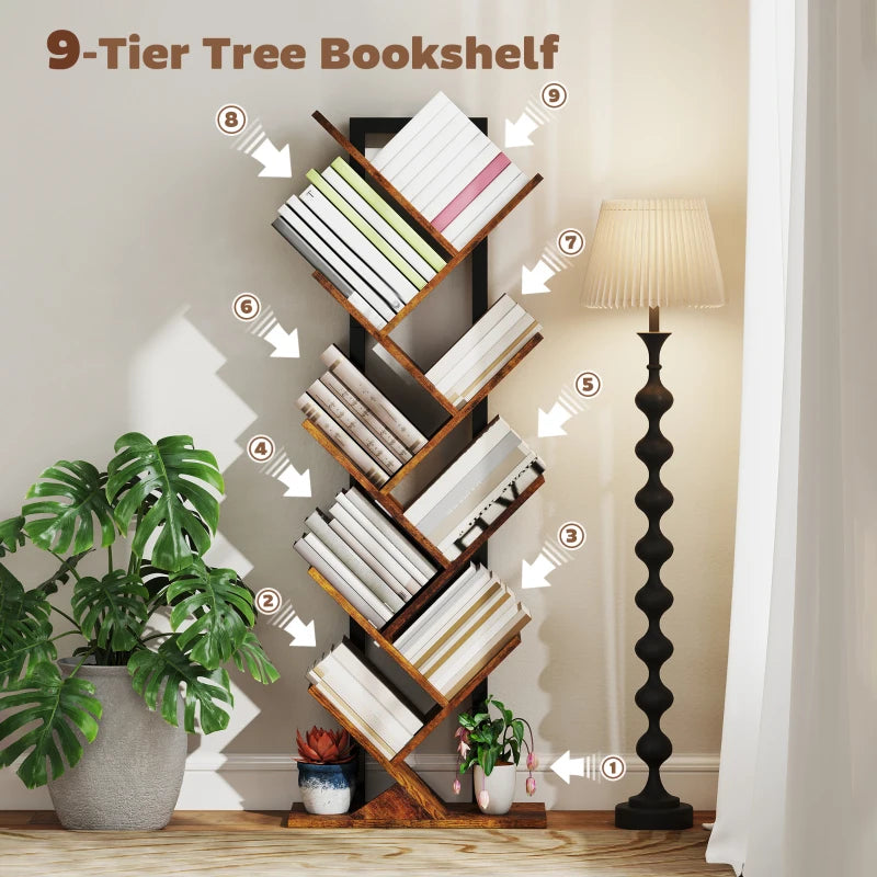 Unique Eight-Section Wood-Effect Tree Bookcase - Stylish Storage Solution for Home & Office, Modern Design, Durable Construction