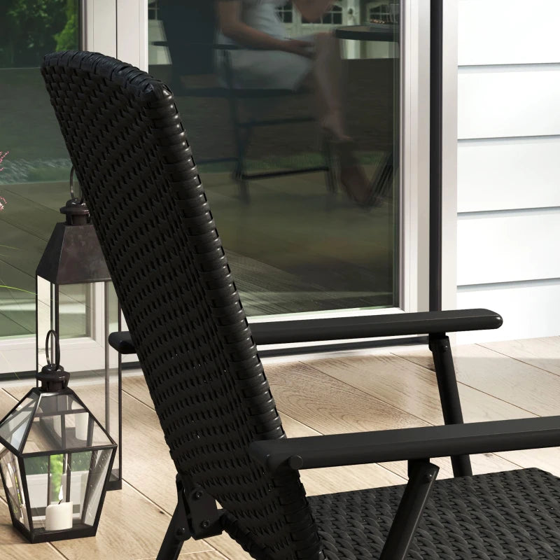 Set of 2 Black Folding Rattan Chairs - Stylish Outdoor Seating for Patio, Garden, and Balcony