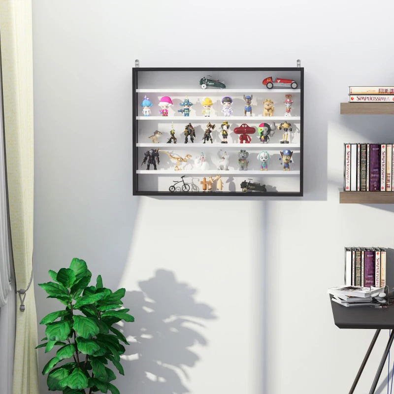 5-Tier Adjustable Wall Display Shelf Unit with Glass Doors - Stylish Home Office Storage Cabinet 60x80cm Black/White