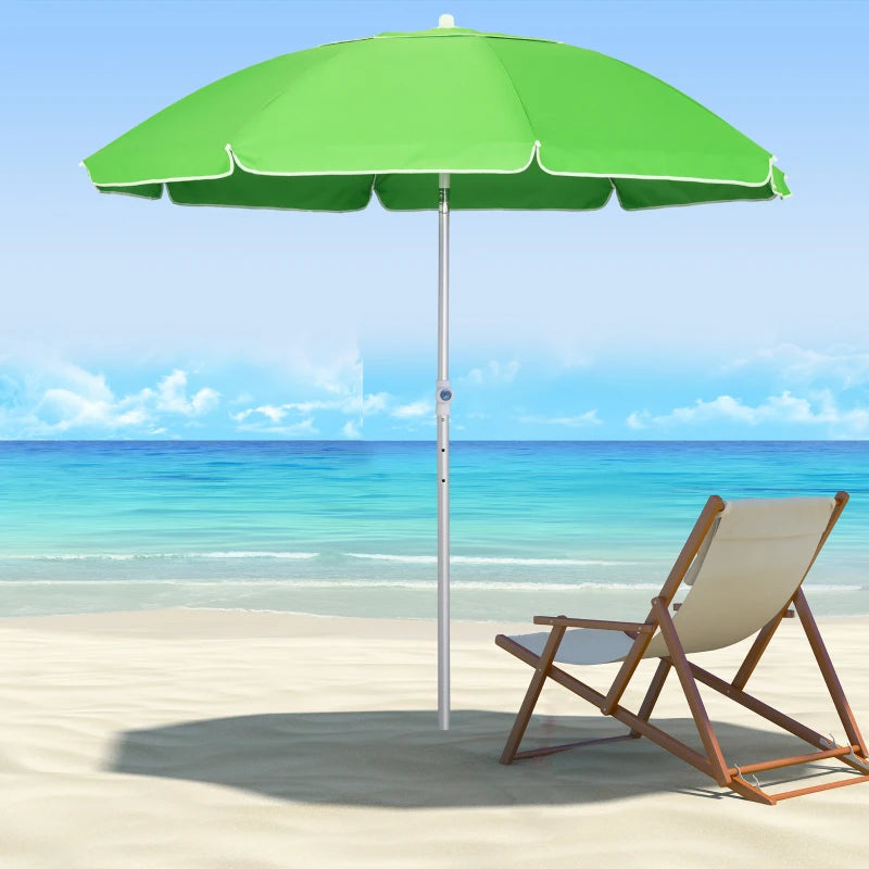 Green 2m Portable Beach Umbrella with Tilt and Adjustable Height