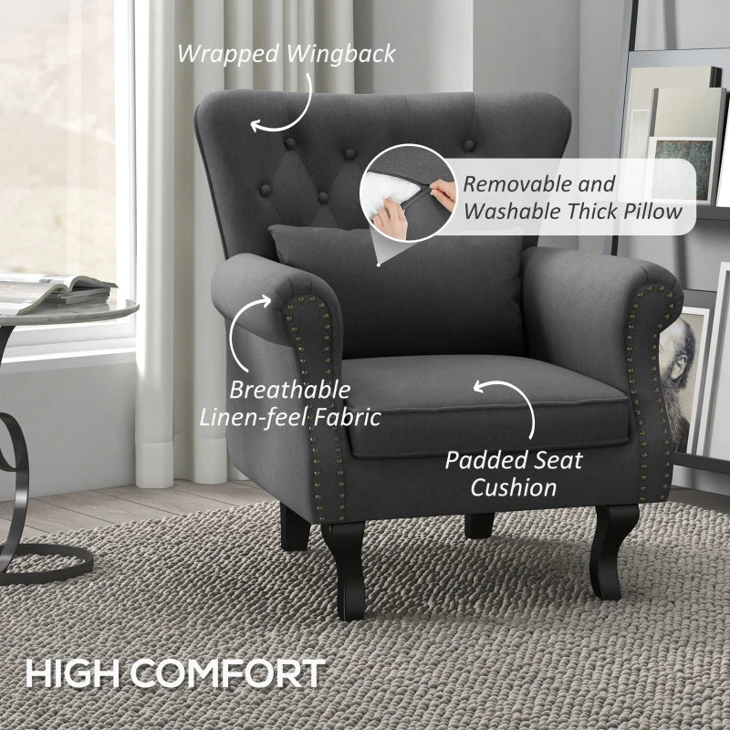 Chesterfield-Style Grey Accent Chair for Elegant Living Room Decor