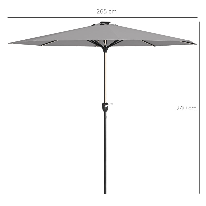 Light Grey Solar LED Patio Umbrella with Crank Handle