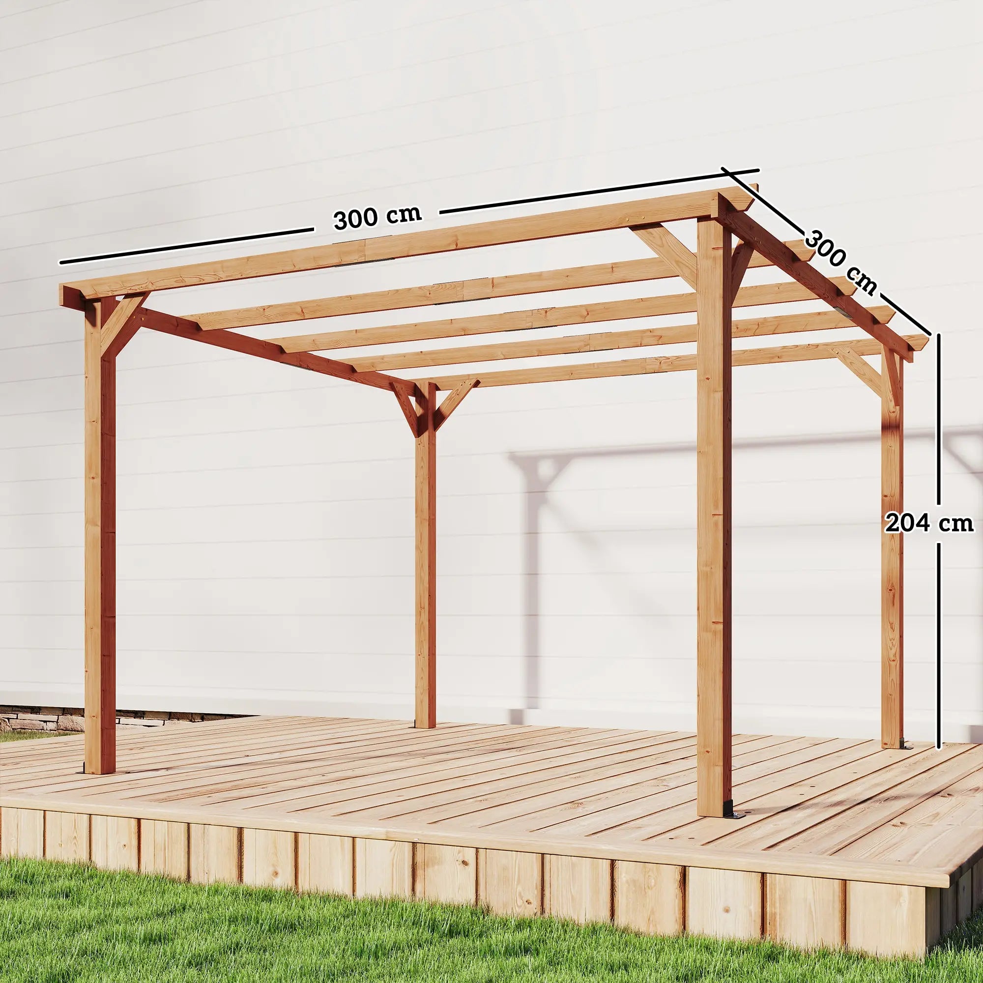3x3m Wooden Pergola Kit with Triangle Supports – Garden Gazebo Grape Trellis Frame, 5-Beam Maple Wood-Effect Design
