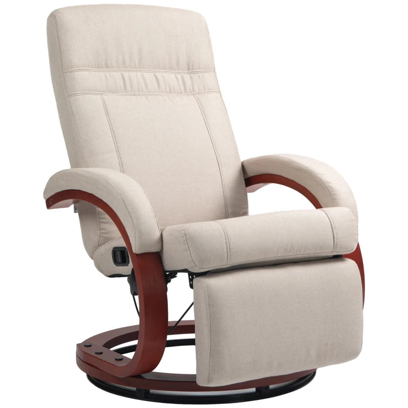 Beige 135° Manual Reclining Swivel Chair with Footrest for Ultimate Comfort