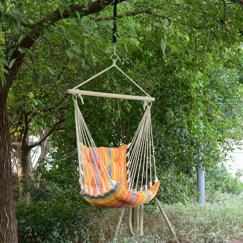 Orange Outdoor Hanging Rope Hammock Chair with Soft Padded Seat