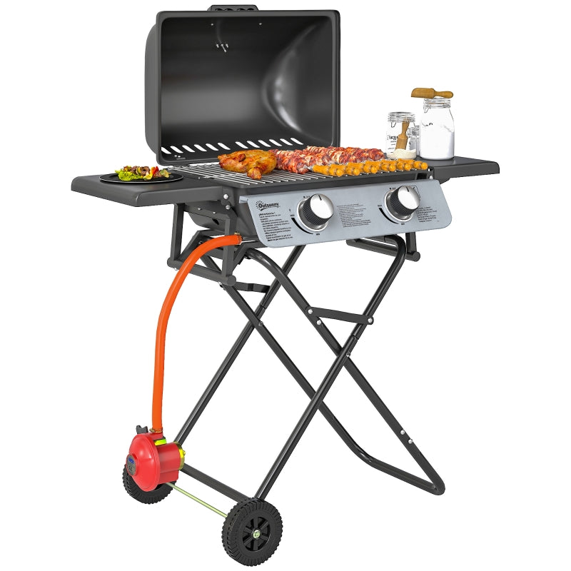 Portable Two-Burner BBQ Grill - Compact Suitcase Design for Outdoor Cooking - Black