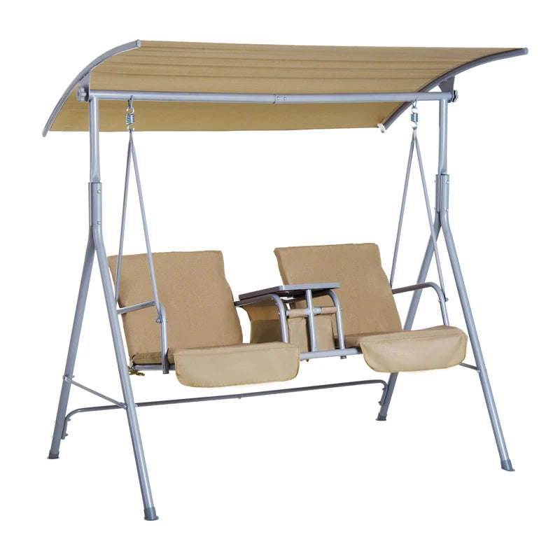 Beige 2 Seater Patio Swing Chair with Tilting Canopy and Storage