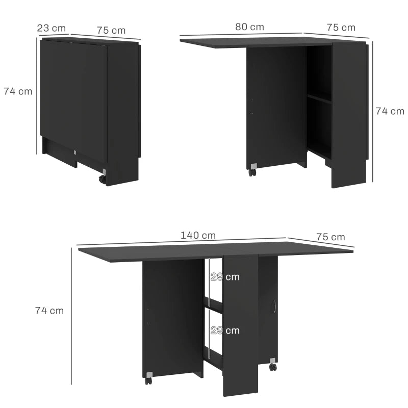 Foldable Extendable Drop Leaf Dining Table with 2-Tier Shelves & Rolling Casters - Space-Saving Small Dinner Table