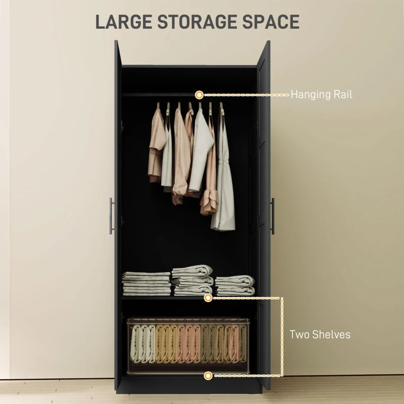 Stylish Double Panel Door Wardrobe with Shelves for Modern Home Storage Black