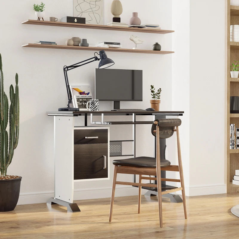 Black Walnut Computer Desk with Sliding Keyboard Tray, Storage Drawers & Host Box Shelf - Home Office Study Workstation 100x52x75cm