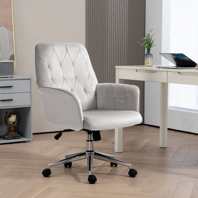 Vinsetto Modern Linen Computer Chair with Armrest, Adjustable Height Swivel Office Chair in Light Grey