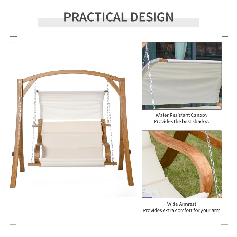 Wooden Swing Chair with Canopy and Cushion - Outdoor Patio Garden Furniture