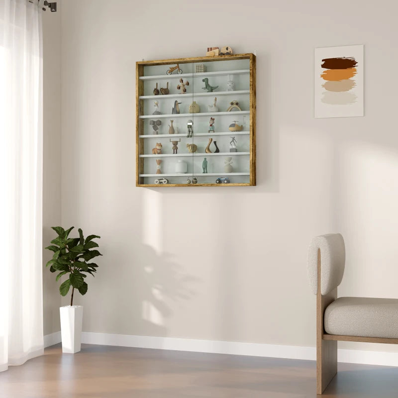 Elegant Brown Six Shelf Display Cabinet with Glass Doors - Perfect for Home Decor and Storage Solutions
