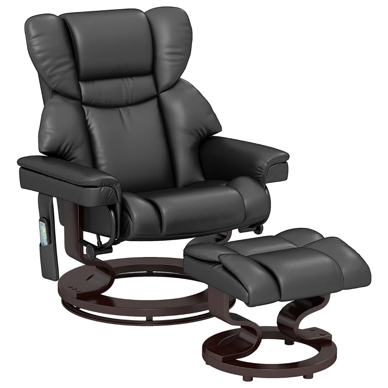Upholstered Massage Recliner Chair with Footstool, Adjustable Backrest, Steel Frame, Swivel Armchair for Living Room and Bedroom, Black