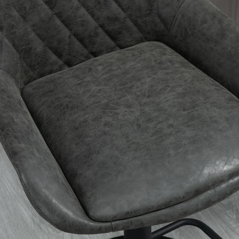 Retro Adjustable Bar Stools Set of 2 Upholstered Kitchen Chairs with Back Swivel Seat Dark Grey