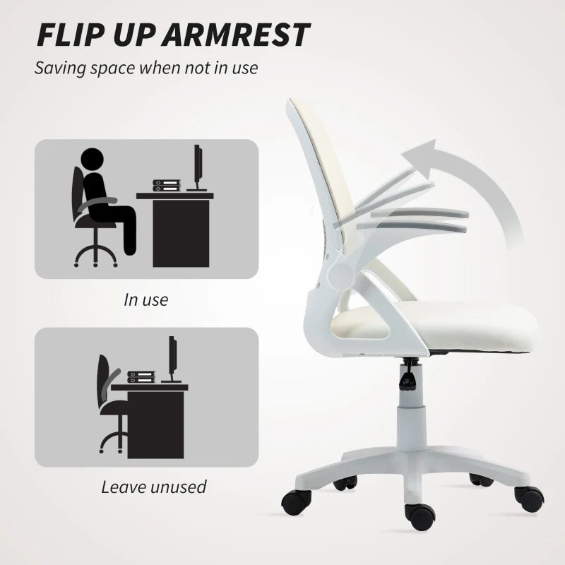 Ergonomic Breathable Mesh Office Chair with Lumbar Support, Swivel Design & Flip-Up Armrests - Ideal for Home/Office, White