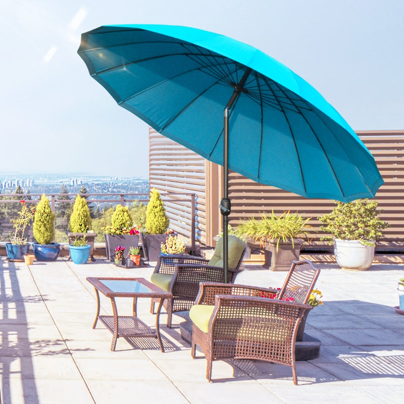 free standing patio umbrella uk Blue 2.5m Crank & Tilt Garden Parasol Umbrella