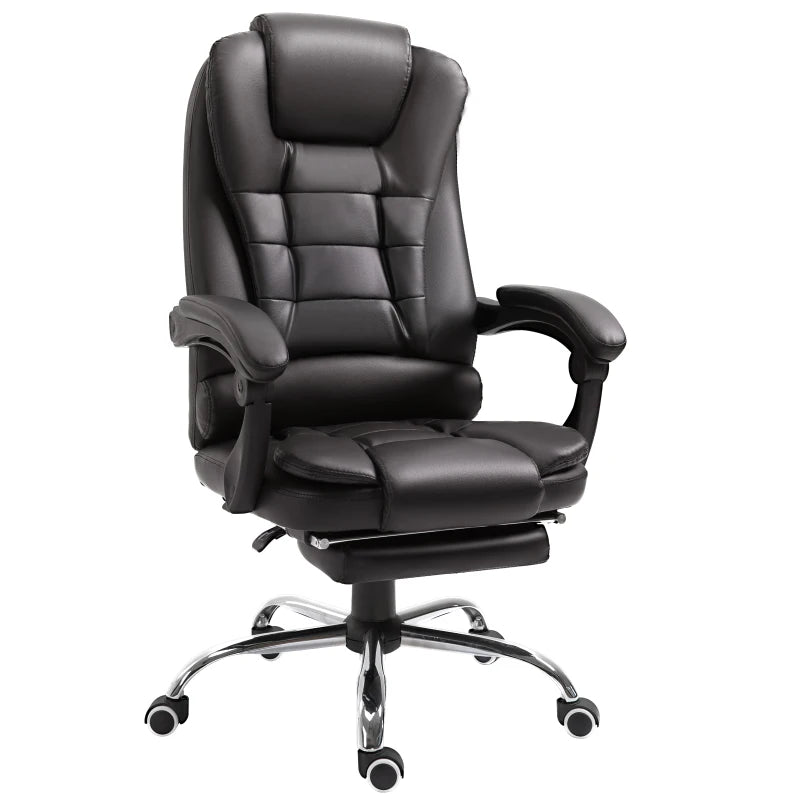 PU Leather Executive Office Chair - High Back Swivel with Retractable Footrest, Adjustable Height & Reclining Function in Brown