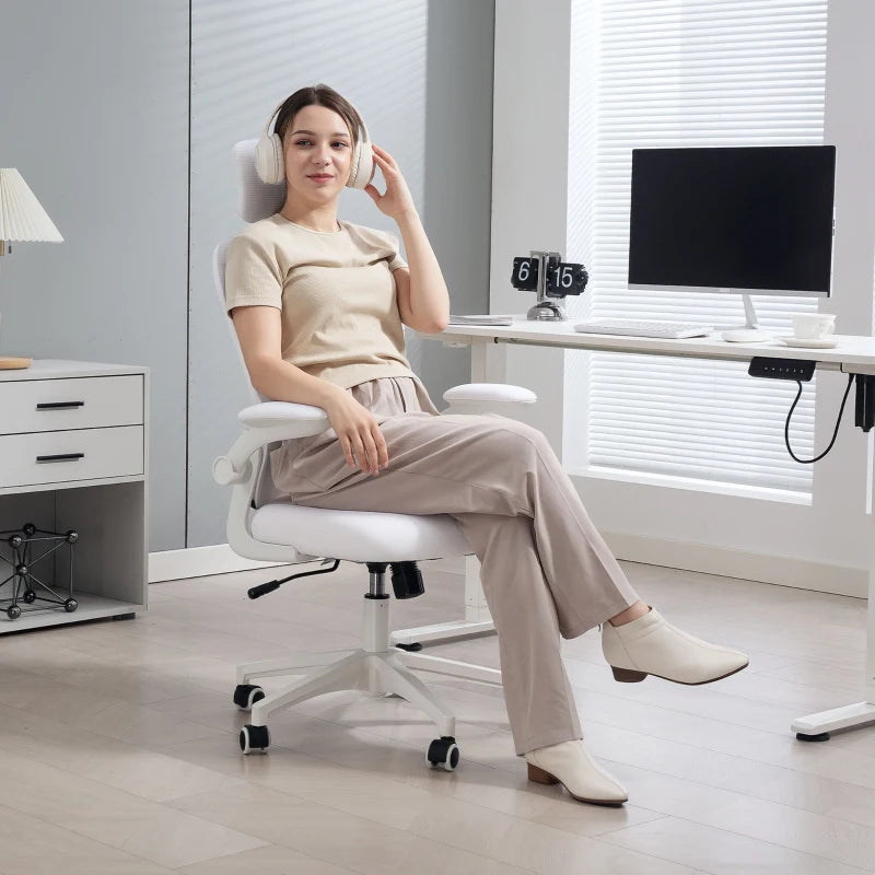 Vinsetto Ergonomic Office Chair with Adjustable Lumbar Support, Headrest & Breathable Mesh Back - Stylish White Design