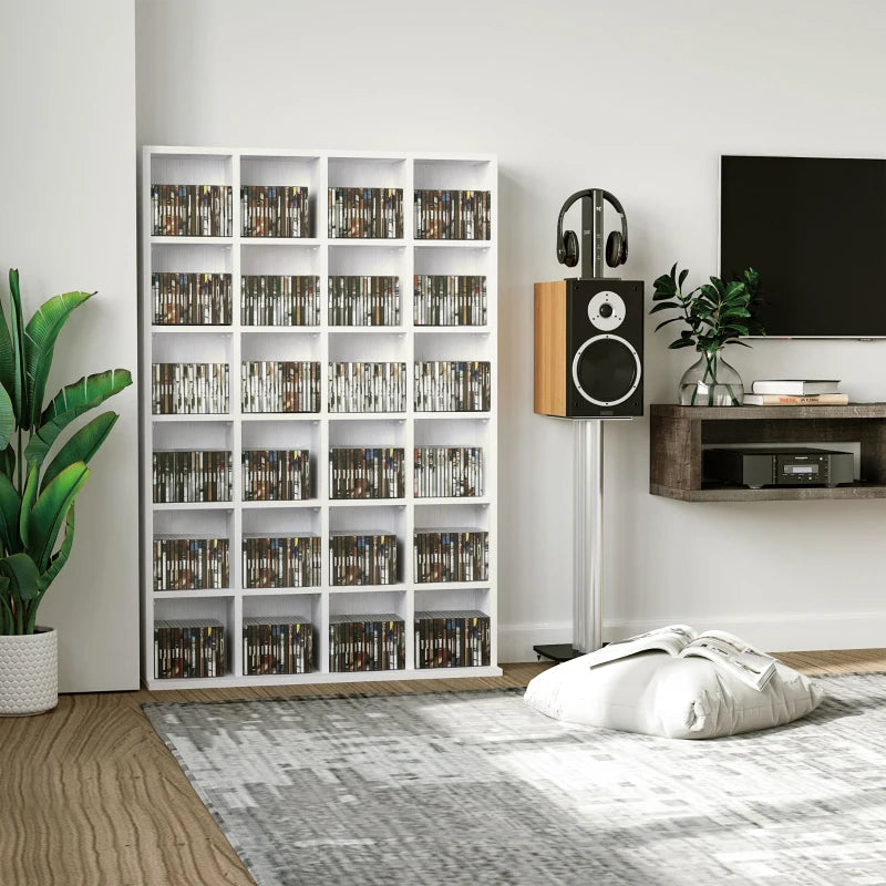 Adjustable CD Storage Unit with Shelves - 89 x 130.5 cm - Modern White Design for Organizing Music Collections