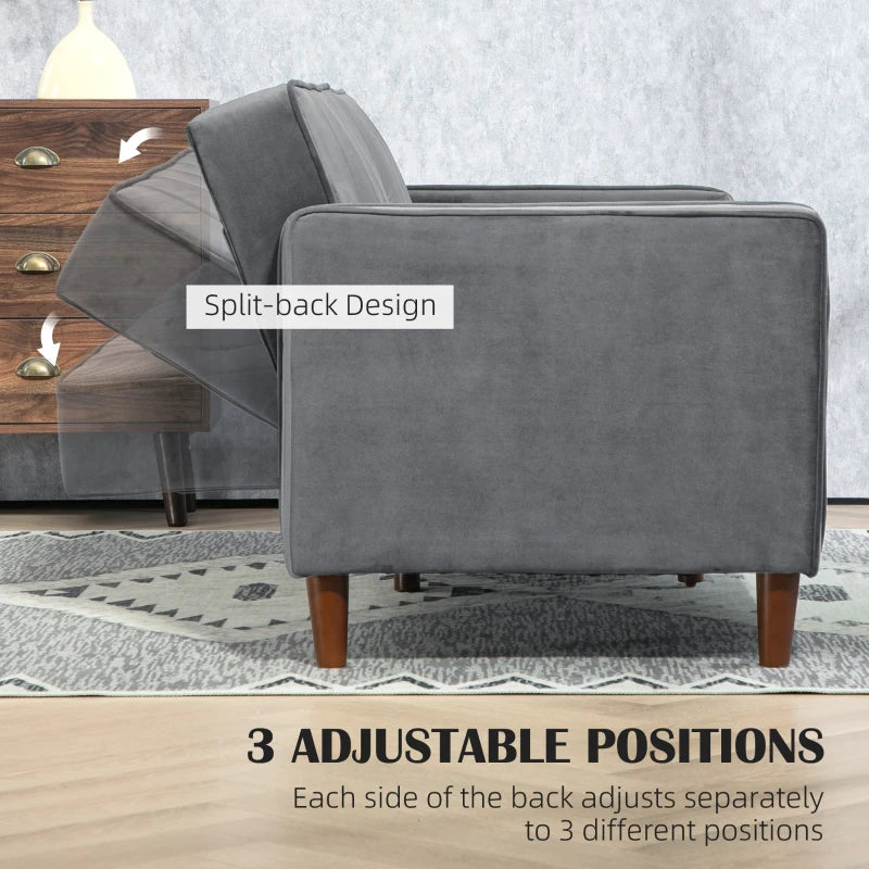 Velvet-Feel Dark Grey Three-Seater Sofa Bed for Stylish Living Spaces