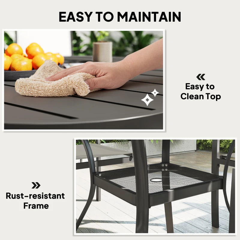5 Piece Dark Grey Garden Furniture Set - Round Table & 4 Stackable Chairs for Patio