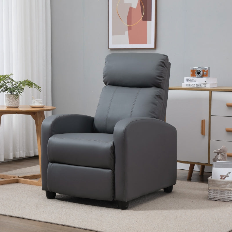 Massage Recliner Armchair in Grey Faux Leather with Adjustable Leg Rest and Side Pocket for Living Room