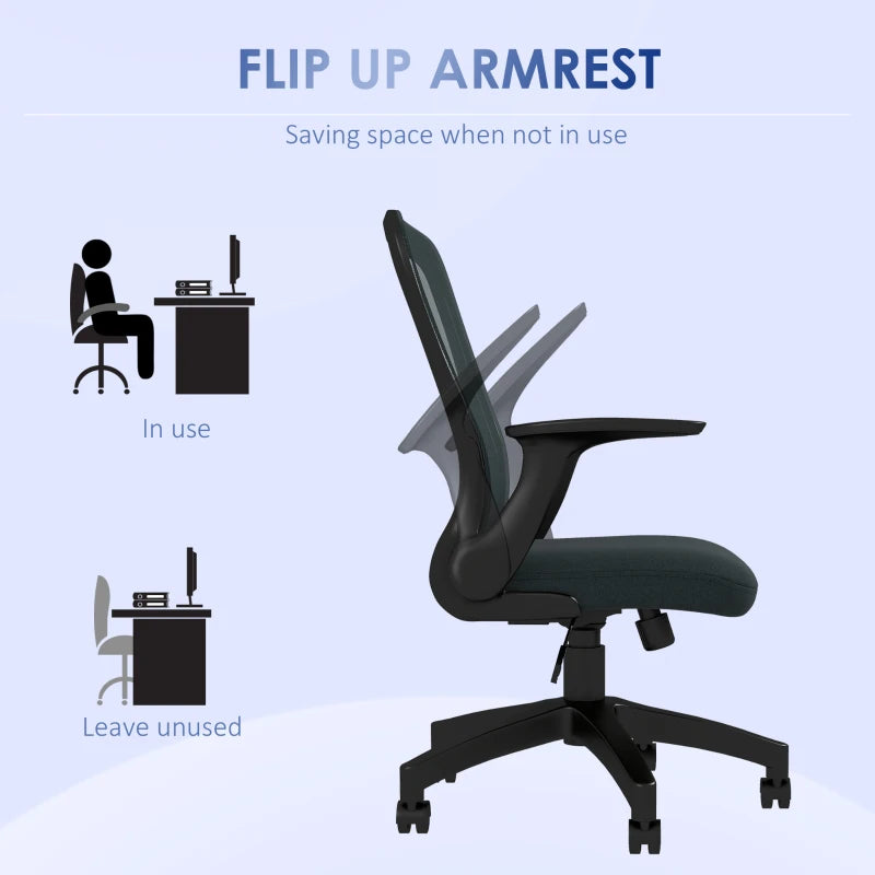 Vinsetto Ergonomic Mesh Office Chair with Flip-Up Armrests, Lumbar Support & Swivel Wheels - Stylish Grey Desk Chair