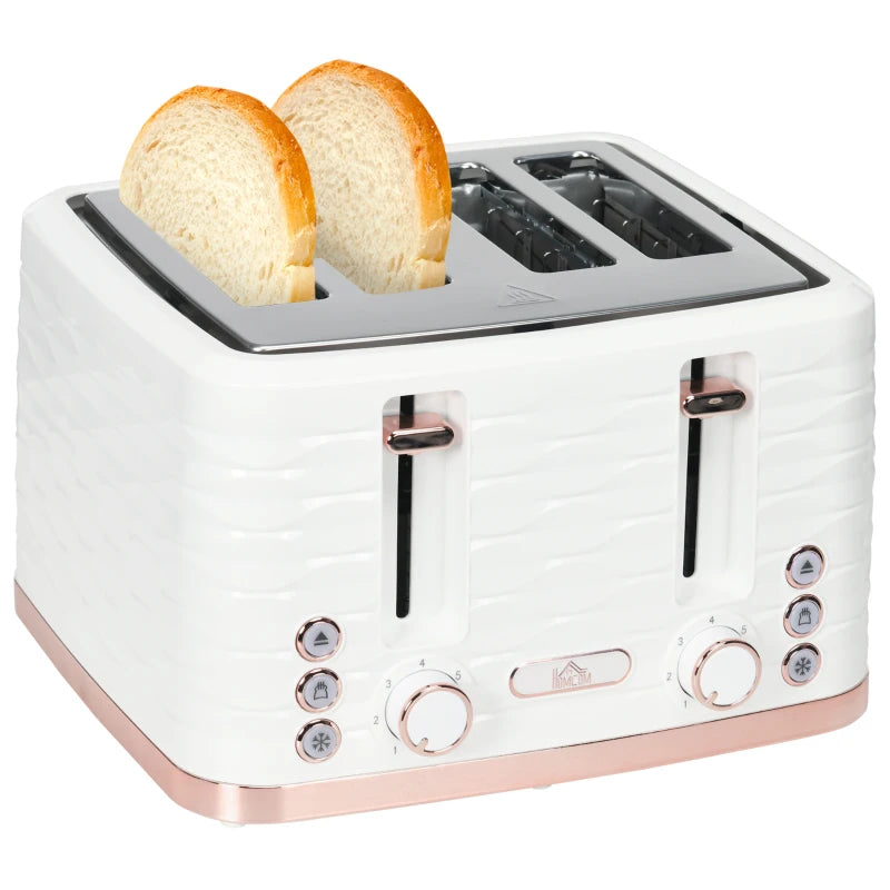 Premium Four-Slice Rippled Toaster in White - Fast Toasting, Stylish Design, Perfect for Family Breakfasts