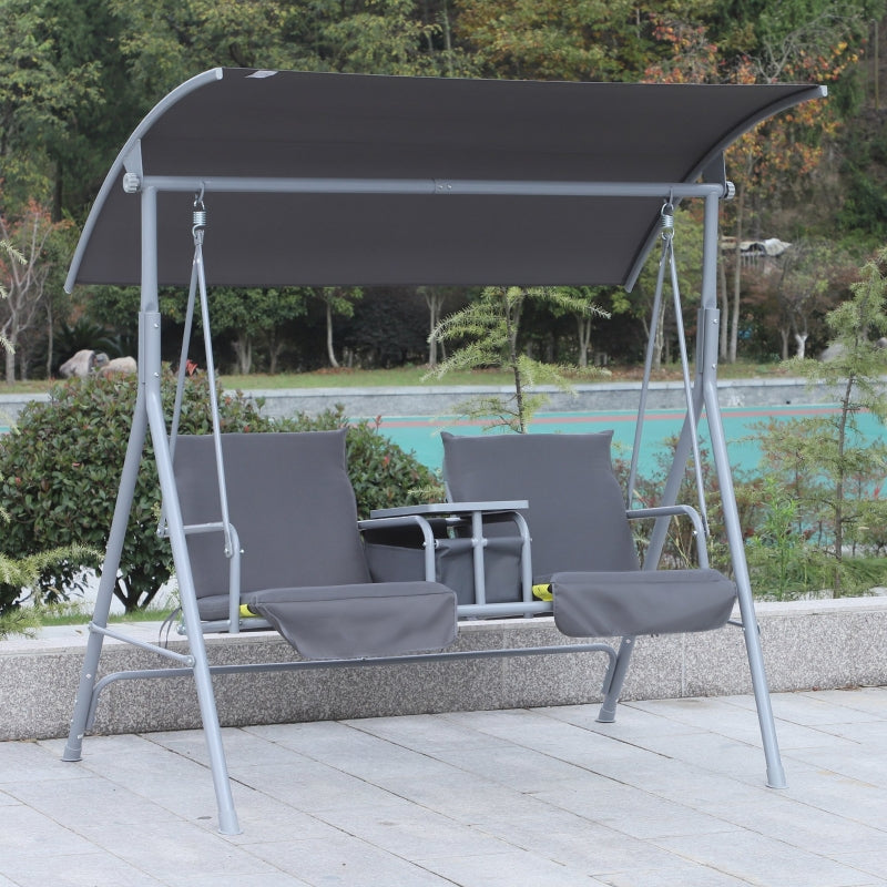 Grey Steel Frame 2-Seater Swing Chair with Table