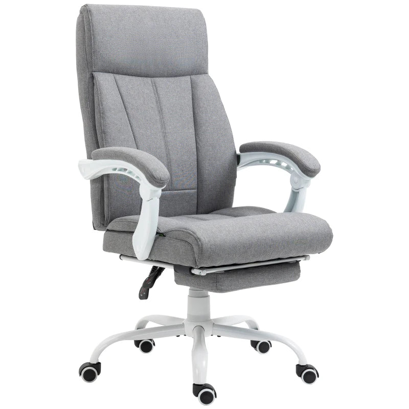 Vinsetto Ergonomic Office Chair with 155° Recline, Adjustable Height, Footrest & Swivel Wheels - Grey Fabric Study Chair
