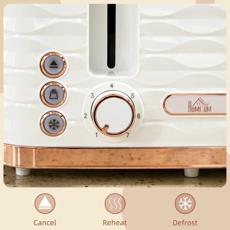 Premium Four-Slice Rippled Toaster in White - Fast Toasting, Stylish Design, Perfect for Family Breakfasts