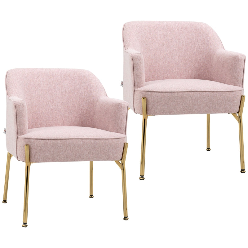 Elegant Pink Accent Chairs with Gold Metal Legs - Soft Padded Living Room and Bedroom Armchairs, Set of 2