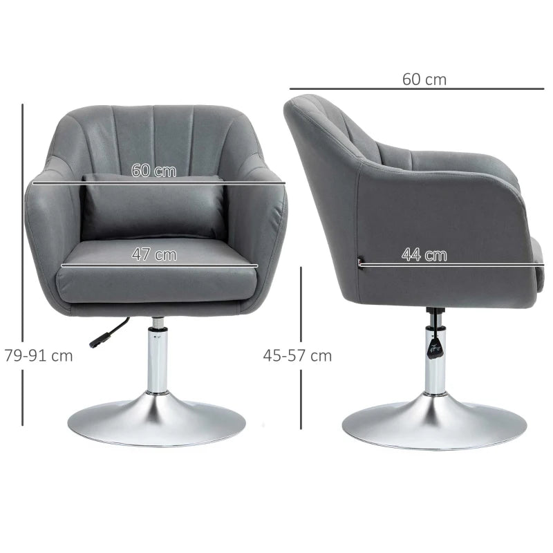 Contemporary Swivel Microfibre Accent Chair with Adjustable Height, Thick Cushion and Lumbar Support for Living Room or Office in Dark Grey