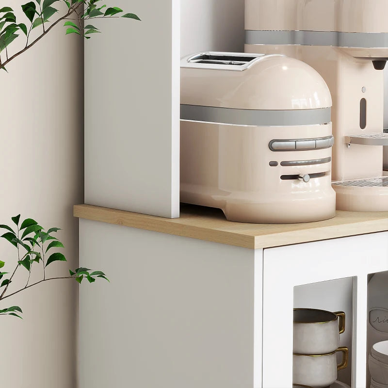 Freestanding Kitchen Storage Cabinet with Adjustable Shelves and Glass Doors 80L x 37W x 183H cm White