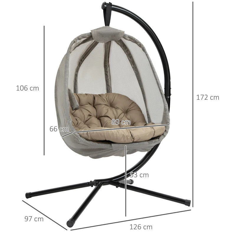 Khaki Hanging Egg Chair with Stand and Cushion