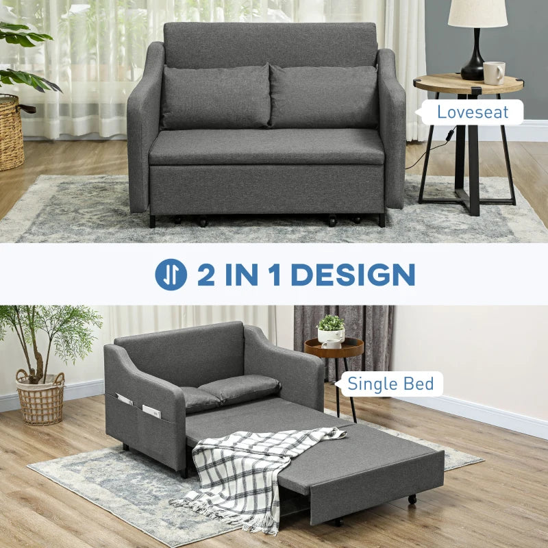Grey Two-Seater Pull-Out Sofa Bed for Compact Living Spaces