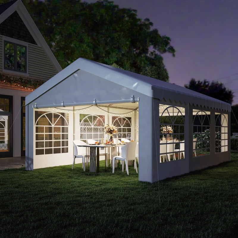 Heavy Duty 6m x 4m Garden Gazebo with Removable Sides and Windows for Parties Weddings and Events White Marquee Tent