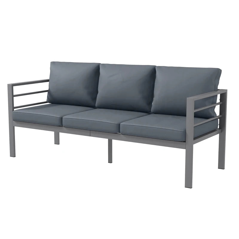 Grey Aluminium 3-Seater Garden Bench with Cushions