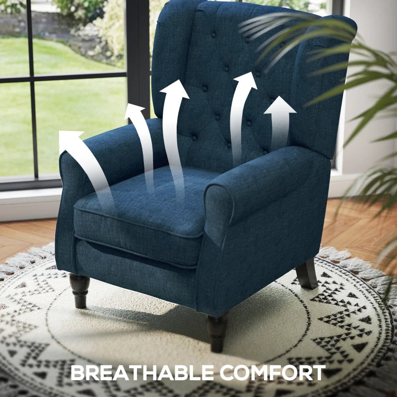 Retro Upholstered Wingback Accent Chair with Button Tufting for Living Room and Bedroom in Blue