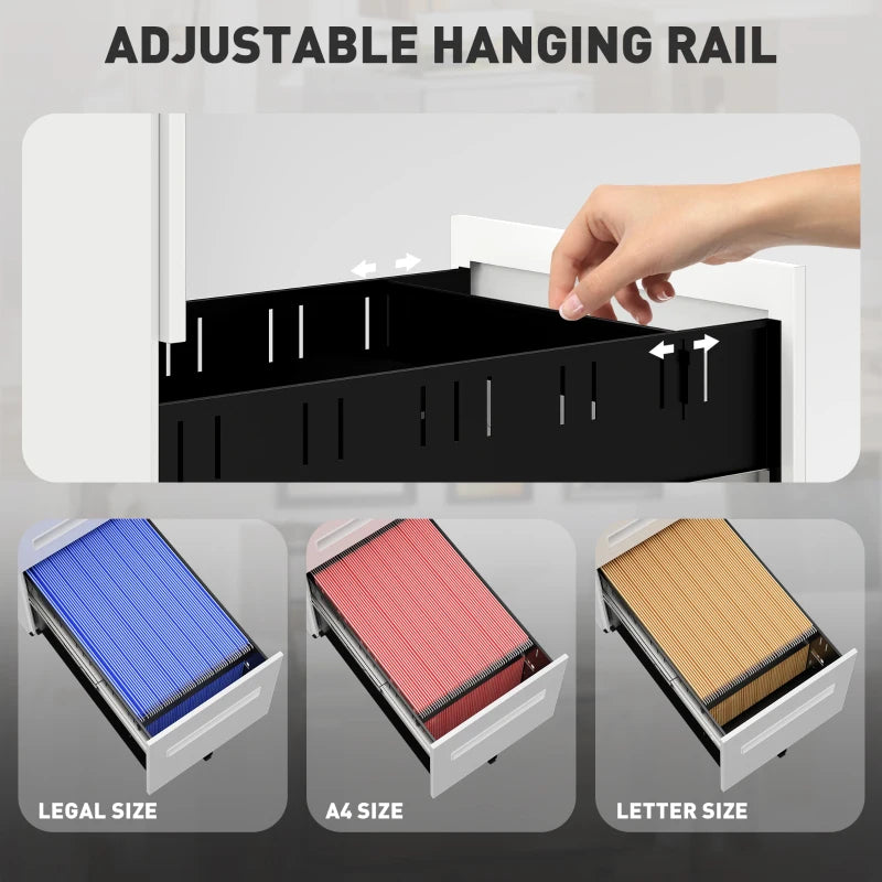 Vinsetto White Three-Drawer Steel Filing Cabinet - Modern Office Storage Solution for Organizing Documents and Files