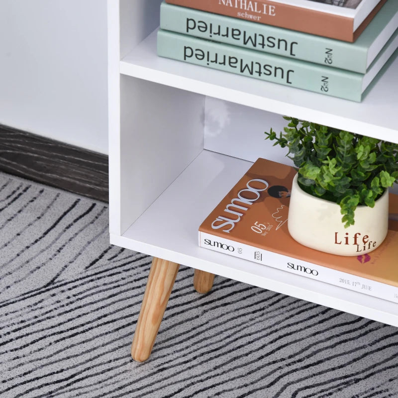 Freestanding Bookcase with Storage Drawer - 6 Shelves, Wood Legs, White & Grey - Home Office Display, 24D x 60W x 86.8H cm