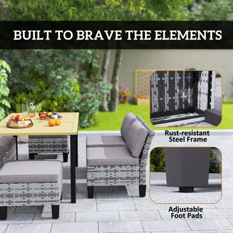 7-Piece Grey Rattan Garden Dining Set with Cushions, Umbrella Hole, Patio Table & Chairs