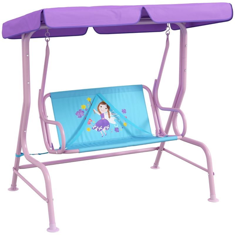 Fairy Themed Kids Garden Swing Chair - Pink, 2-Seater with Canopy & Safety Belts