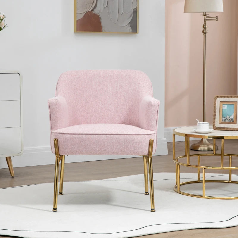 Elegant Pink Accent Chairs with Gold Metal Legs - Soft Padded Living Room and Bedroom Armchairs, Set of 2