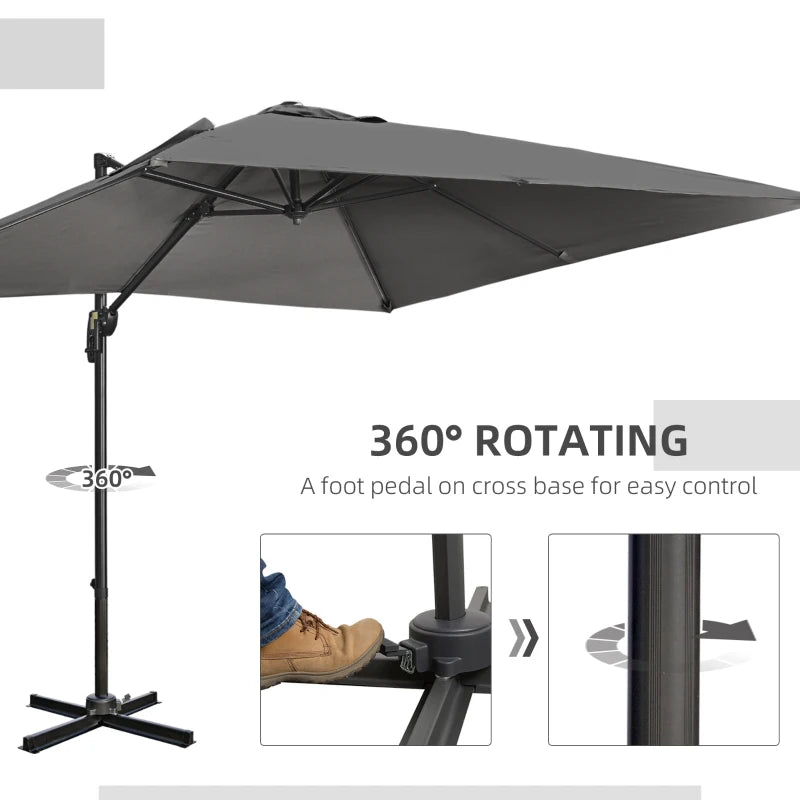 Square Dark Grey Cantilever Parasol with Crank Handle and Tilt