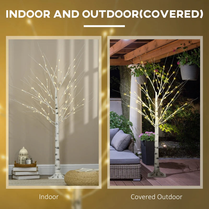 5ft Pre-Lit Artificial White Birch Tree with Warm White LED Lights - Indoor & Outdoor Decorative Lighting