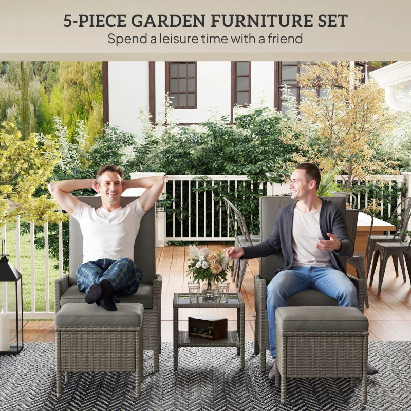 5 Piece Rattan Garden Furniture Set with Cushions and Adjustable Backrests for Outdoor Relaxation